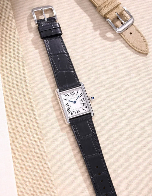 Black Embossed Alligator Leather Strap 18mm-21mm - OM Luxury